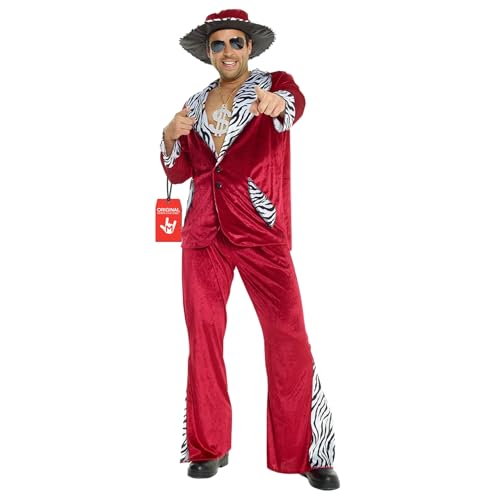 Morph Rotes Pimp Kostüm für Herren, 70er Jahre Outfit, Perfekt für Vegas und Halloween, XL