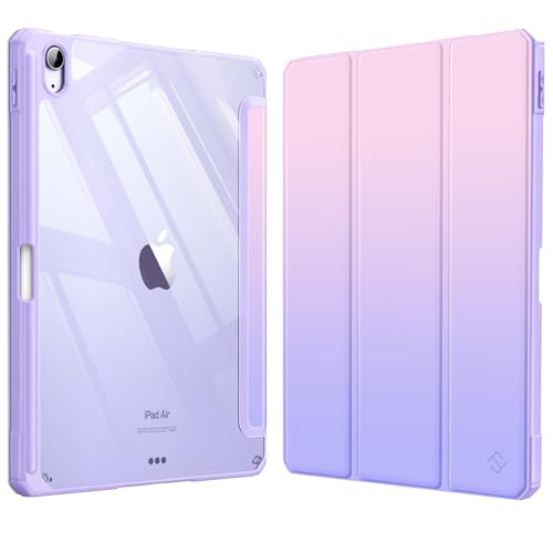 Fintie Case iPad Air 11 inch M3 2025 / M2 2024 iPad Air 5th/4th Gen 2022-2020 with Pen Holder Wireless Charging Function-Transparent Hard Protective Case with Soft TPU Edge Bumper-Fanstasy Ombre