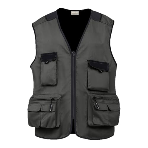 WORK IDEA Herren Outdoor-Arbeitsweste Multi-Pocket-Angelweste Lichtfeldweste Tarnweste Sommer-Multifunktionsweste atmungsaktive Angelweste…