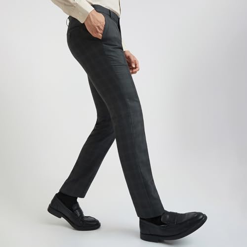 Image of Raymond Men Slim Fit Checks Pattern Polyester Blend Flat Front Formal Trouser