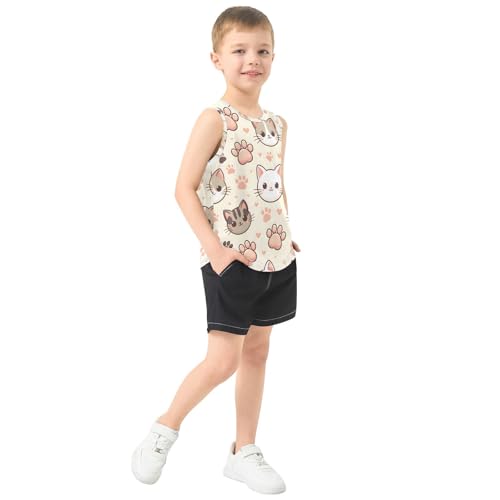 susiyo Cute Cats Paw Prints Boys Sleeveless Tank Top Girls Athletic T Shirt4