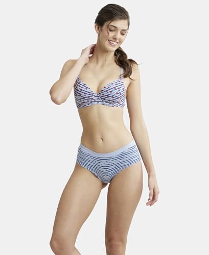 Image of Jockey UL50 Women's Under-Wired Padded Super Combed Cotton Elastane Stretch Medium Coverage Printed T-Shirt Bra with Detachable Straps (Prints May Vary)