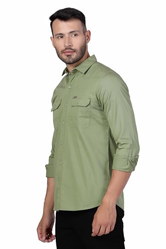 Image of Men's Cotton Twill Utility Shirt | Full Sleeve Button-Down Casual Shirt | Dual Chest Pockets | Comfortable Regular Fit | Everyday Wear