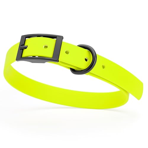 Image of Dogline Biothane Waterproof Dog Collar Strong Coated Nylon Webbing with Black Hardware Odor- Proof for Easy Care Easy to Clean High Performance Fits Small Medium or Large Dogs, Safety Yellow