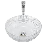 [Facile à installer] - Utilisez ce lavabo à poser en verre comme lavabo à poser ou comme meuble-lavabo. Le lavabo de salle de bain est livré dans une forme complète, sans coutures, sans fuite et avec une utilisation longue durée. Le robinet avec accessoires complets complète le lavabo, percez un trou approprié sur le plan de travail pour l'évacuation à installer. L'emplacement central du drain offre une capacité de drainage optimale.