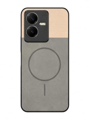Image of Bintage Dual-Leather Mac Safe Design Phone Case| Soft Touch Finish | Full Camera Protectection Back Cover Compatible for Vivo V2207 / Vivo Y22 4G - White & Matelic Grey