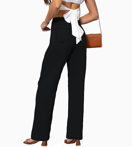Womens Jeans Mid Waisted Straight Leg Loose Stretchy Lightweight Tummy Control Trendy Jeans for Women 2025 Black3