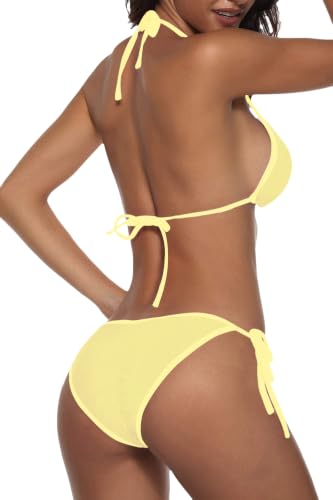 Image of Suvimuga Women Halter Triangle Bikini Set 2 Piece String Swimsuit | Sliding Triangle Top,Soft Removable Padded,Side Tie Low Rise Bottom,Scrunch Butt,Perfect for Summer Travel and Seaside Photo