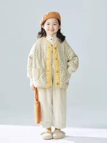 Girls Ethnic Floral Printed Corduroy Jacket Kids Toddler Button Thicked Warm Coat 2-9 Years4