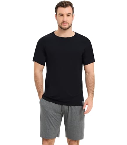 Image of NACHILA Men's Pajama Set, Cooling Bamboo Viscose Short Sleeve Top & Shorts