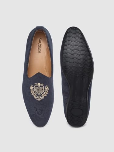 Image of San Frissco Men's Formal Loafers with Velvet Embroidered Design Trending Shoes /Moccasins Jutti for Festive, Wedding, Party Slip-On Loafers /Stylish Lightweight and Comfortable Mojaris
