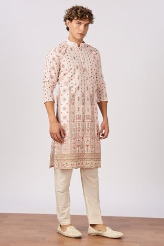 Image of BE ACTIVE Men's Cotton | Regular Fit Casual Mandarin Collar | Long Length Full Sleeves | Embroidered Indian Kurta