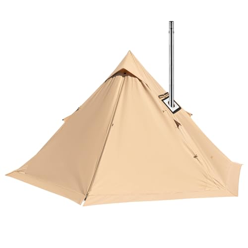 KingCamp Canvas Hot Tent with Floor, Lightweight Waterproof & Windproof 4 Season Teepee Hot Tents with Stove Jack for Outdoor Camping