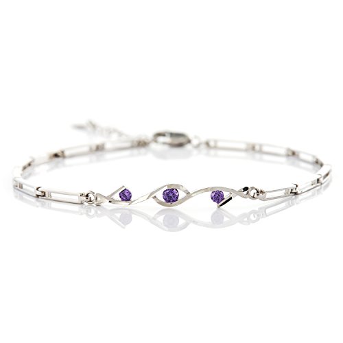AMYHOME Pulsera brazalete de plata de ley S925 con 3 circones brillantes 20cm+3.5cm cadena estilo de bambú joyería para mujer joya de moda, Morado