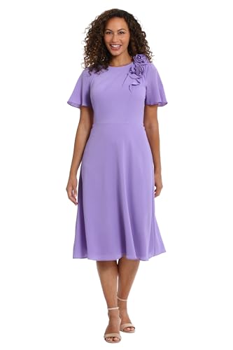 Image of London Times Women's London Times Women's Dresses Rosette Flutter Sleeve Fit and Flare Duchess Guest of Shower Mother of The Bride Feminine