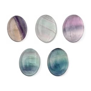Crafans 5Pcs Natural Fluorite Cabochons 18x13mm Flat Back Oval Stone Cabochons No Hole Healing Power Stone Chakra Crystal Beads for Jewelry Making