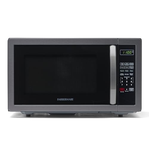Farberware Countertop Microwave 1000 Watts, 1.1 cu ft – Microwave Oven With LED Lighting and Child Lock – Perfect for Apartments and Dorms – Easy Clean Black Stainless Steel