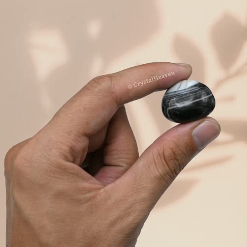 Image of Certified Black Hakik Crystal Healing Tumbled Stone, Natural Polished Crystals for DIY Crafts, Manifestation, Meditation, Pooja Feng Shui and Reiki Healing (30 Grams)