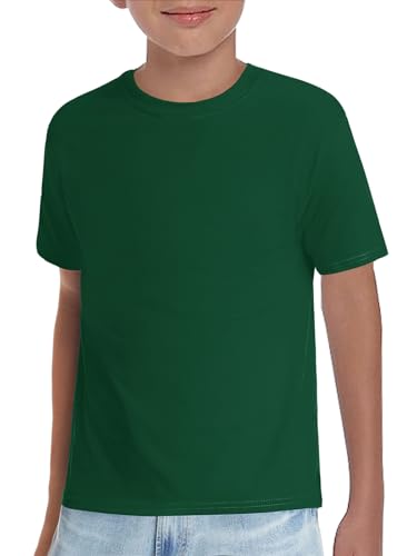 Haloumoning Boys T-Shirts Kids Short Sleeve Crewneck Solid Basic Tees Casual Tops 5-14 Years