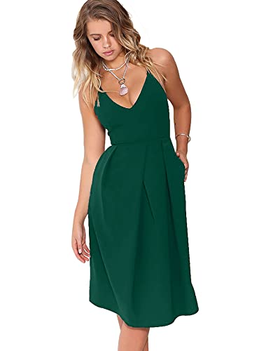 Image of Women's Deep V Neck Adjustable Spaghetti Straps Summer Dress Sleeveless Sexy Backless Party Dresses with Pockets