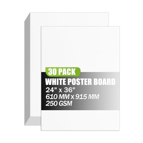 Image of 24x36 inches Poster Paper Set of 30, White Large Poster Board, Blank Display Boards, Heavyweight Poster Paper Bulk for School, Office & Craft Projects