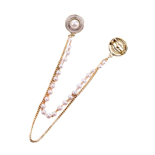 Image of Vintage Sweater Shawl Chain Brooch for Women Clips Antique Cardigan Clip Collar Holders Decorations Dress Sweater Collar Brooch Pins Girls Straps anti-slip chain