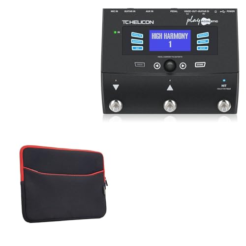 BoxWave Case Compatible with TC Helicon Play Acoustic - SoftSuit with Pocket, Soft Pouch Neoprene Cover Sleeve Zipper Pocket - Jet Black with Red Trim