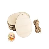 32 Pieces Wooden Easter Egg Cutout Easter Egg Gift Tags Small Wood Easter Eggs Crafts Unfinished Egg Hanging Ornaments for Easter Wedding Birthday Home Party Decorations