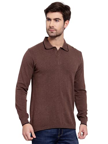 Image of Kalt Mens Basic Solid Full Sleeves Polo Cotton Blend Knitted Regular Fit Polo-Neck T-Shirts with Collar Stylish