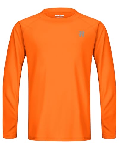 Runhit UPF 50+ Boys Swim Shirt Long Sleeve, Rash Guard for Boys, Youth Kids UV Sun Protection Shirt for Beach Surf Hiking Orange M