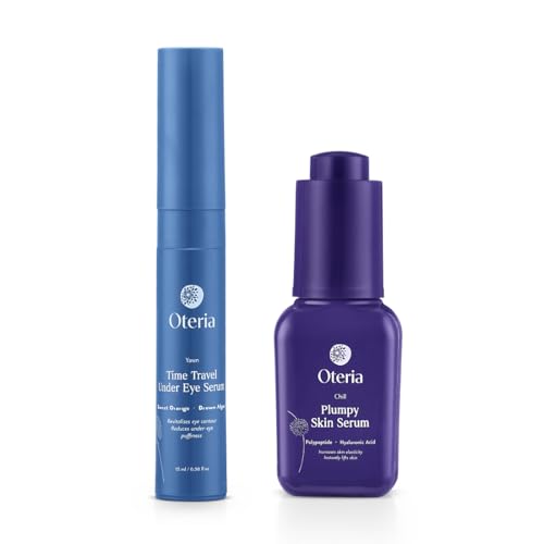 Image of OTERIA Time Travel Under Eye Serum (15ml) and Plumpy Skin Serum (30ml) Combo for Women and Men | For Wrinkles Dark Circles Anti Ageing | Pigmentation & Under Eye Puffiness Removal (Pack of 2)