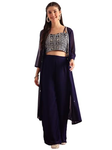 Image of Vbuyz Women's Printed & Embroidered Anarkali Blue Viscose Rayon Kurta With Musturd Cotton Stylish Shrug |Women Kurtas|Stylish Shrug Kurta set|Shrug set|kurta for women
