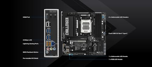 Image of ASRock B850M Challenger Socket AM5 Micro-ATX Motherboard, B850, Supports AMD Ryzen 9000 /8000 /7000 Series, DDR5 8000+(OC), PCIe 5.0, 2.5G LAN, Lightning Gaming Ports