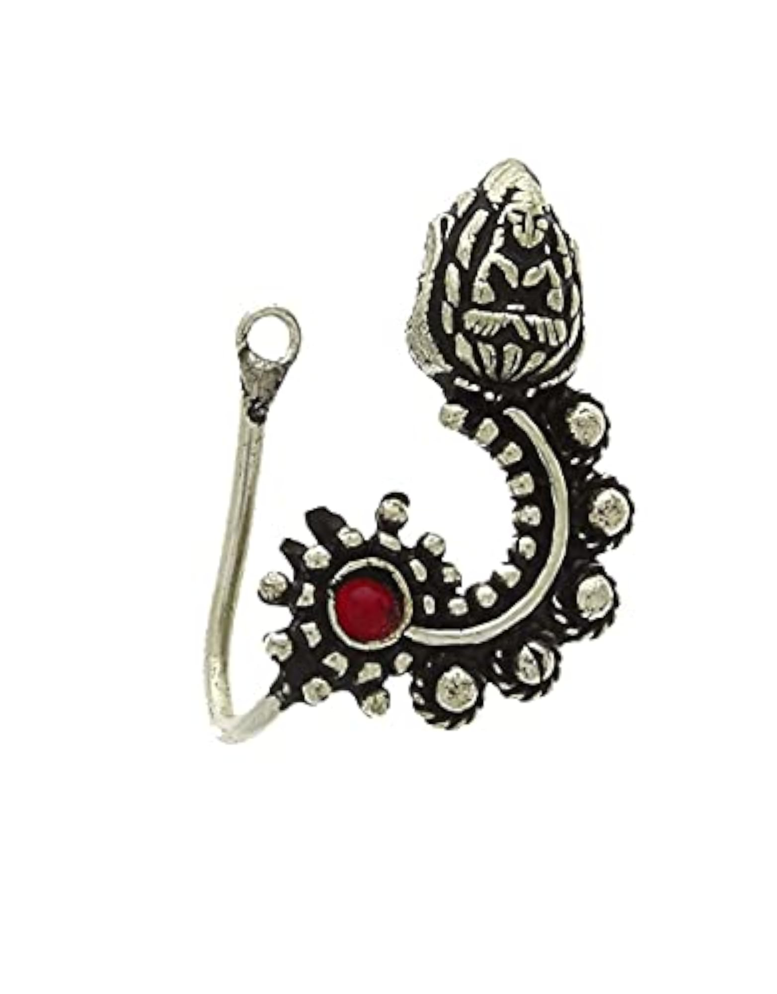 Oxidized Finish Temple Styled Silver Nath for Traditional Marathi Look