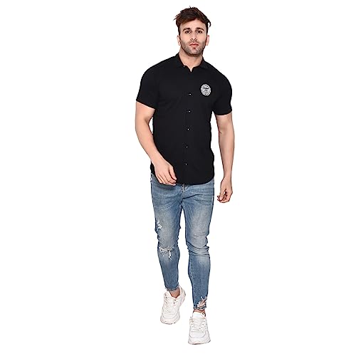 Image of Geum Men's Short Sleeves Spread Shirt Black XL