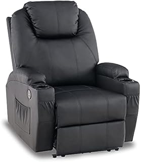 Mcombo Electric Power Recliner Chair with Heat and Massage, Footrest Extended, Electric Reclining Chair with USB and Cup Holders, Faux Leather 7050 (Not Lift Chair) (Black)