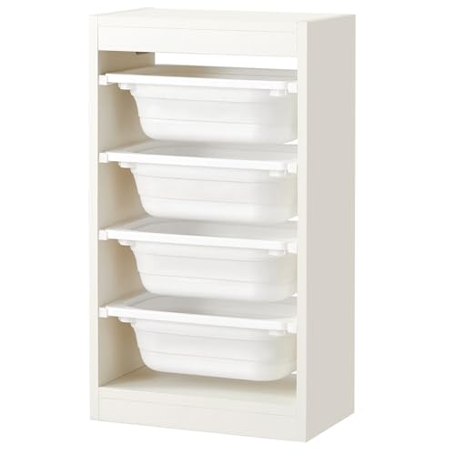 Beright Storage Combination with Bins Toy Storage Organizer for Kids Multipurpose Children Cabinet Organizer for Books and Toys with 4 Small Bins Floor White