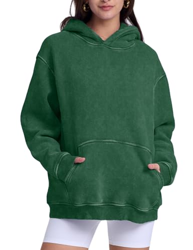 Image of FAIABLE Womens Oversized Acid Wash Hoodie Unisex Heavyweight Cotton Hoodies Fleece Vintage Washed Sweatshirt Women Men