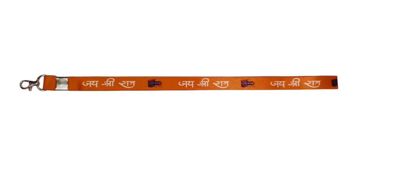 US CREATIONS Jai Shrei Ram Printed Orange (Bhagwa) color Lanyards/Long Keychain for Men & Women, Lord God Theme Lanyard keychain Holder for Pooja, Temple duty, volunteer, events_30p 2