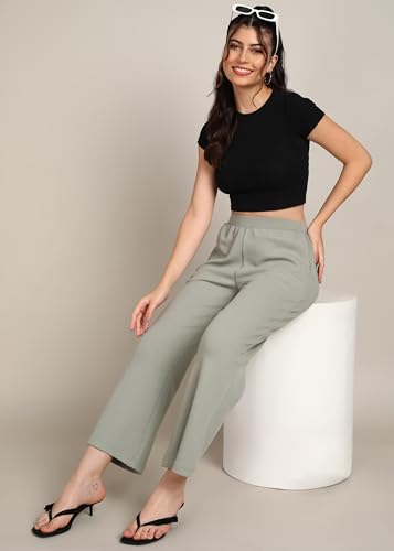 Image of Alan Jones Clothing Women's Straight Fit Mid Rise Solid Stretch Waffle Straight Pants