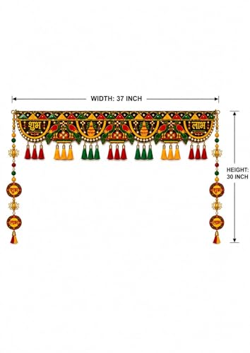 Image of Toran for Main Door Entrance | Traditional Handmade Door Hanging Garland for Decoration Bandhanwar for Main Door,Size 37 Inch (Subhalabh Toran Parrot with Subh Labh Latkan)