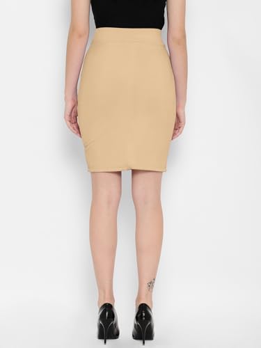 Image of Mehrang Formal Pencil Skirt, Women's Stretchable Pencil Midi Skirt, Cotton Blend Stretchable Knee Length Pencil Skirt with Elasticated Waist Belt