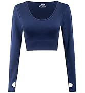 Long Sleeve Shirts for Women Workout Tops Seamless Low V Neck Fitted Athletic Shirts Yoga Solid B...