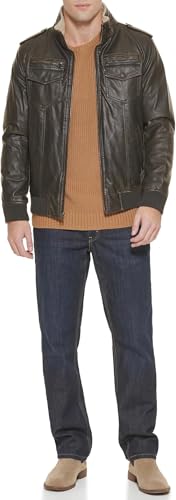 Image of Levi's Men's Faux Leather Aviator Bomber Jacket Coat
