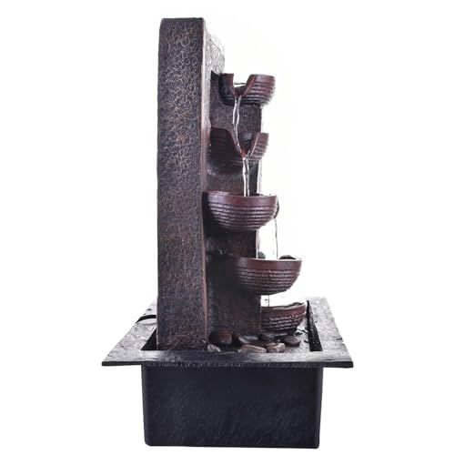 Image of Indoor Tabletop Water Fountain, Polyresin Cascading Waterfall Showpiece with Running Water and Light, Decorative Fountain for Home, Office, Living Room, Meditation, Vastu, Desk Decor