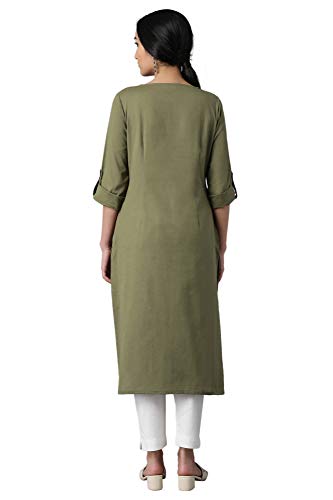 Image of W for Woman Cotton Yellow Solid Mandarin Collar Straight Kurta