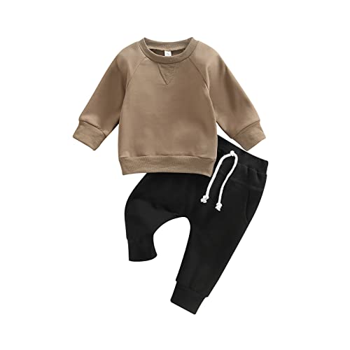 Image of Toddler Baby Boy Fall Outfit Crewneck Long Sleeve Sweatshirt Tops Elastic Pants Jogger Cute Newborn Winter Clolthes Set