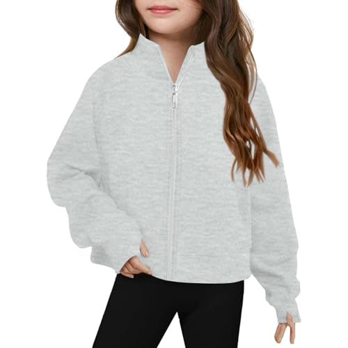 Teen Girls Cropped Sweatshirts Full Zipper Windproof Plain Coats with Pockets Kids Preppy High Neck Jackets Clothes2