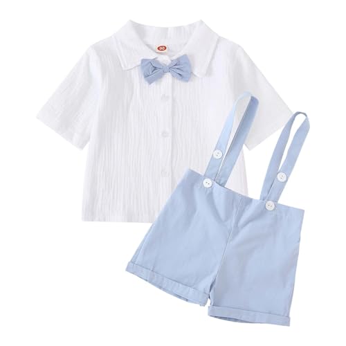 Conjunto de Ropa para Niño - Mono con Tirantes y Camisa de Manga Corta Arrugada, Mono Cómodo de Color para Uso Diario