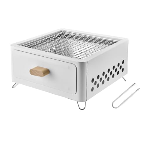 Barbacoa compacta de carbón vegetal para uso interior y exterior, ideal para camping, fiestas en el jardín y cocina de invierno (blanco)